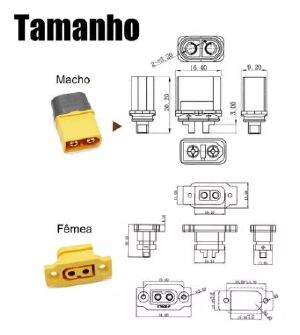 Conectores De Energia Xt60e-f Xt60-m Macho E Fêmea 1 Par c/ Proteção Borracha